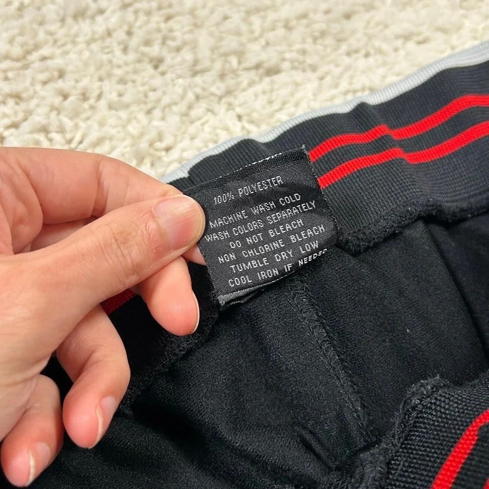 Cybertek Track Pants Large Black Star Print Striped Zip Ankle Russian Made